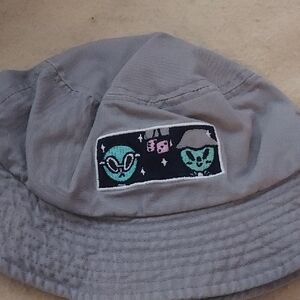 Gray Bucket Hat with Alien Patch